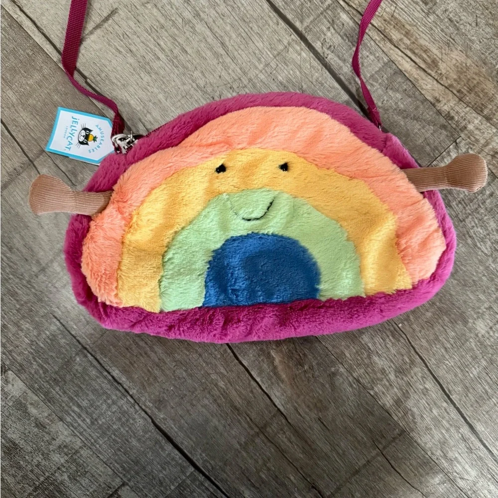 Retired Jellycat Amuseables Rainbow Plush Crossbody Bag NWT Soft Shoulder Purse